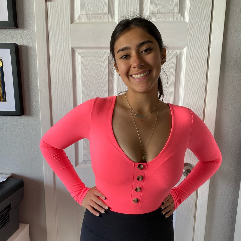 Coral Body Suit with Buttons- New